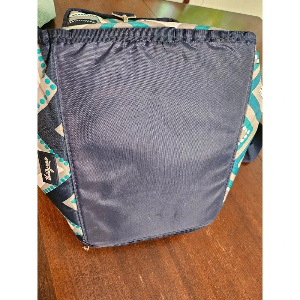 Thirty-One Picnic Thermal Tote Bag Teal Navy Chevron Insulated Shoulder Strap